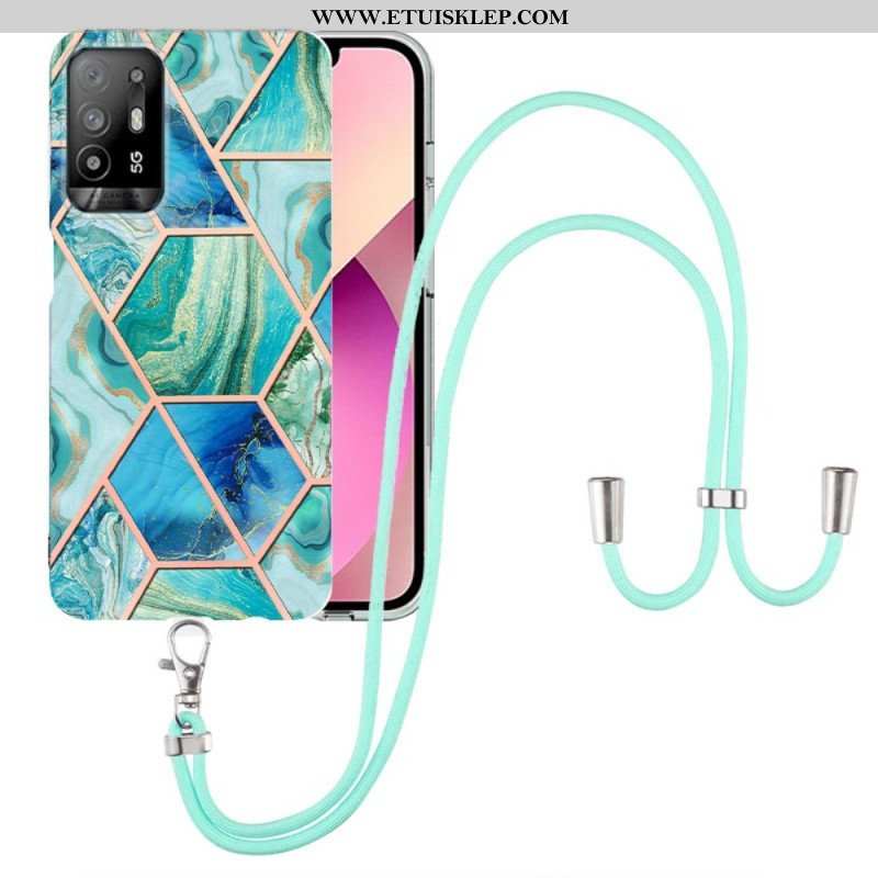 Etui do Oppo A94 5G Marmurowy Geometryczny Z Paskiem